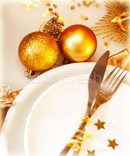 Stockfoto: Luxe · christmas · tabel · afbeelding · feestelijk · witte