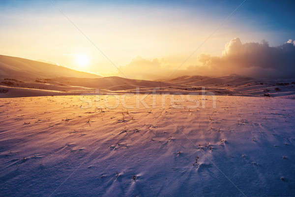 Coucher du soleil hiver paysage photo montagnes paisible [[stock_photo]] © Anna_Om