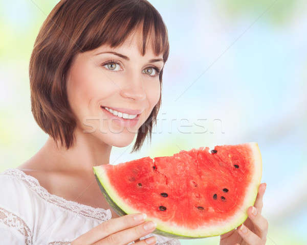 Belle femme manger pastèque portrait fraîches rouge [[stock_photo]] © Anna_Om