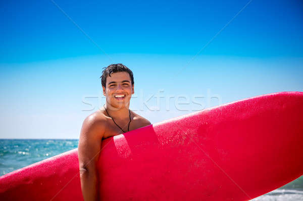 Joyful boy with surfboard Stock photo © Anna_Om