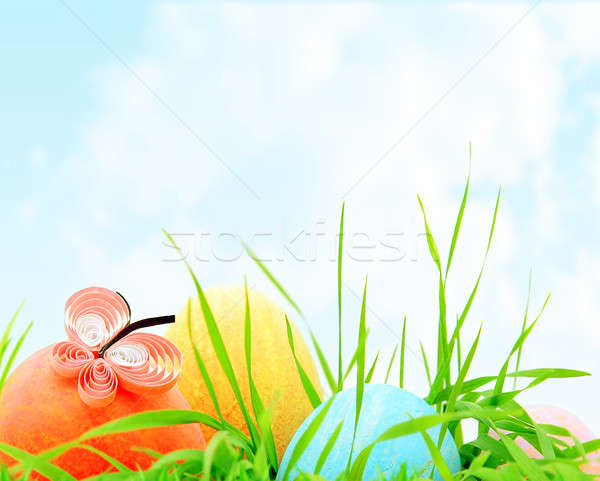 Stockfoto: Pasen · gekleurde · eieren · grens · kleurrijk · eieren · vers