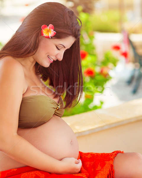 Foto stock: Feliz · embarazadas · nina · playa · Resort · retrato
