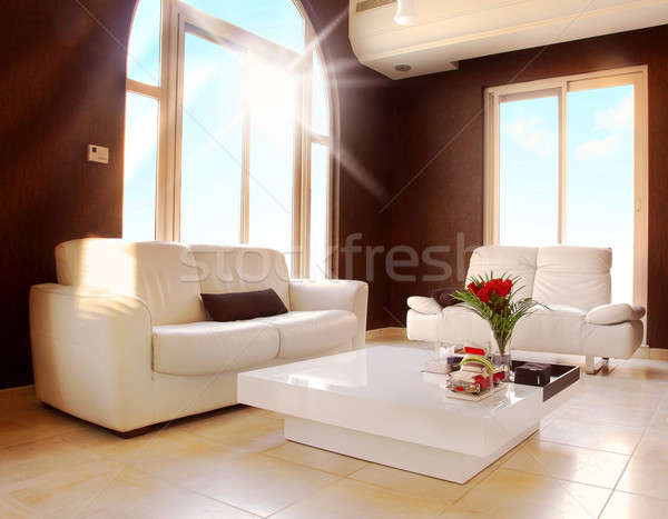 Luxo apartamento elegante moderno design de interiores céu Foto stock © Anna_Om