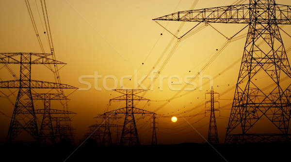 Electricity Pylons over sunset Stock photo © Anna_Om