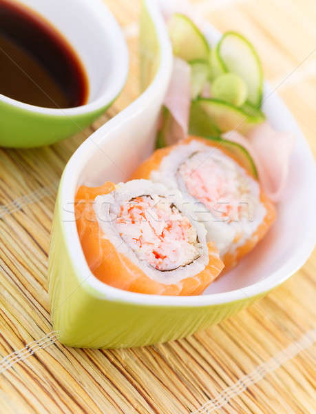 Smakelijk sushi sojasaus tabel Californië rollen Stockfoto © Anna_Om