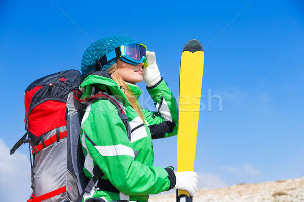 Foto stock: Belo · esquiar · instrutor · mulher · máscara