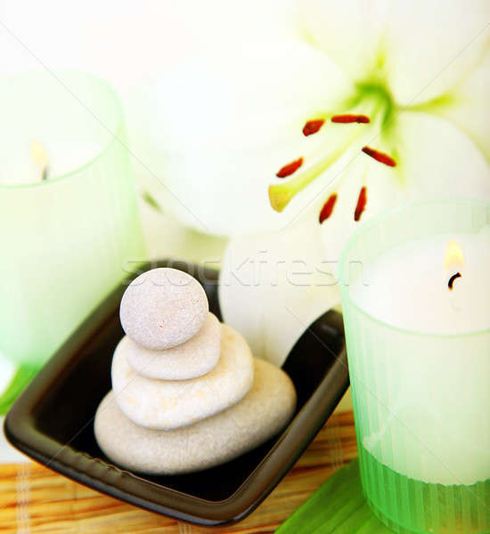 Fürdő gyertya kövek gyertyák kiegyensúlyozott zen Stock fotó © Anna_Om