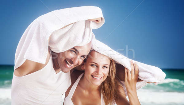 Joyful couple on the beach Stock photo © Anna_Om