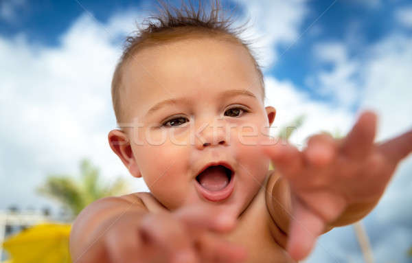 Foto stock: Adorável · bebê · menino · praia · retrato · prazer