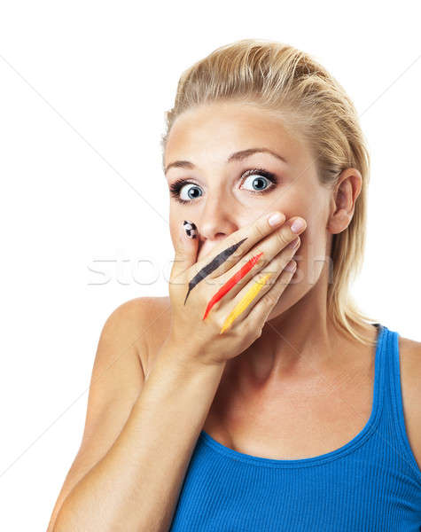 Aggódó lány futball ventillátor női befogja száját Stock fotó © Anna_Om