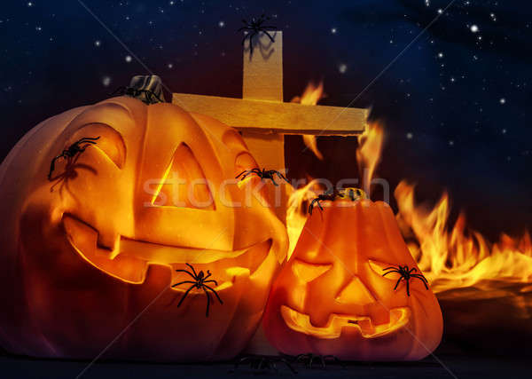 Stock foto: Unheimlich · Halloween · Nacht · glühend · Kürbis · scary