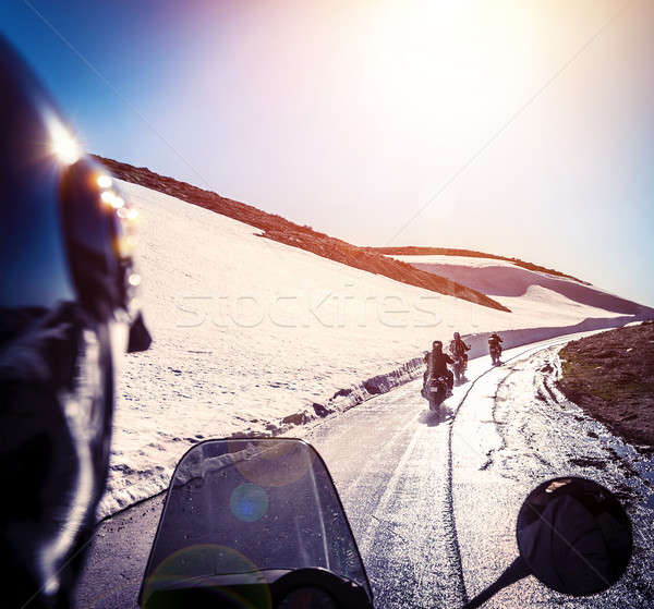 Group of bikers on snowy road Stock photo © Anna_Om