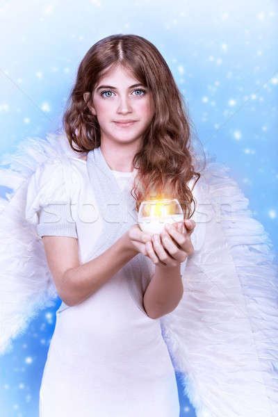 Engel Porträt schönen teen girl tragen fluffy Stock foto © Anna_Om