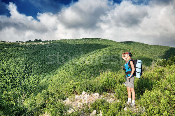Traveler girl in the mountains Stock photo © Anna_Om