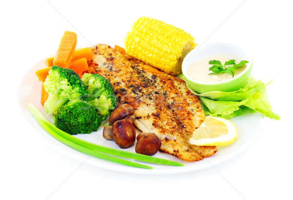Lecker Fisch Filet gesunden gedämpft Gemüse Stock foto © Anna_Om