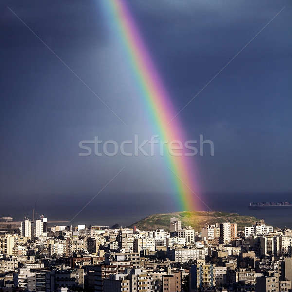 Stockfoto: Heldere · regenboog · stad · foto · kleurrijk · zon