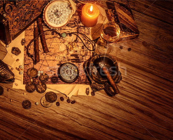 Piraten grens houten gestolen schat stilleven Stockfoto © Anna_Om