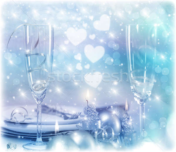 Foto stock: Mesa · romántica · Navidad · restaurante · blanco