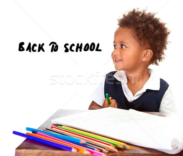 Zdjęcia stock: Powrót · do · szkoły · portret · mały · amerykański · chłopca · rysunek