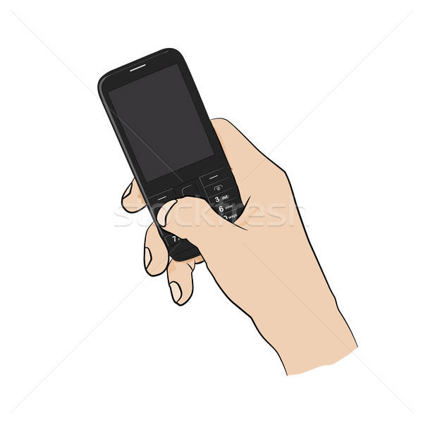 ストックフォト: 男 · 黒 · 携帯電話 · 右 · 手