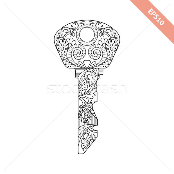 Stock foto: Schlüssel · Ornament · Hand · gezeichnet · isoliert · weiß