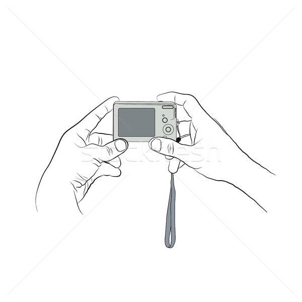 Two hands line art style with colored digital camera.  Stock photo © anna_solyannikov