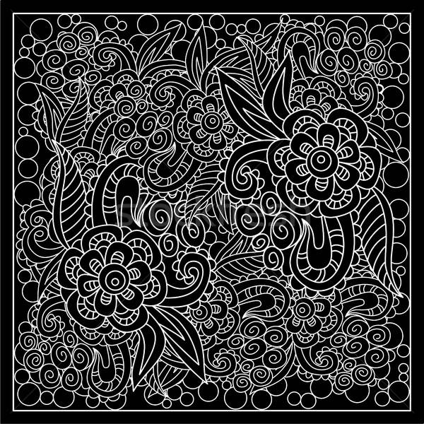 Black and white abstract bandana print with  fantasy flower.  Stock photo © anna_solyannikov