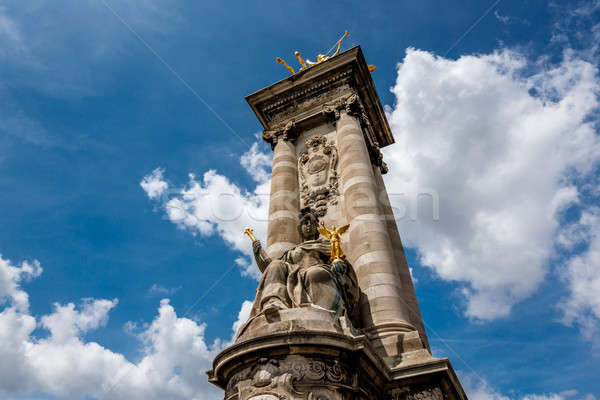Alexandre III Bridge Pillar Close Up against Clouds, Paris, Fran Stock photo © anshar