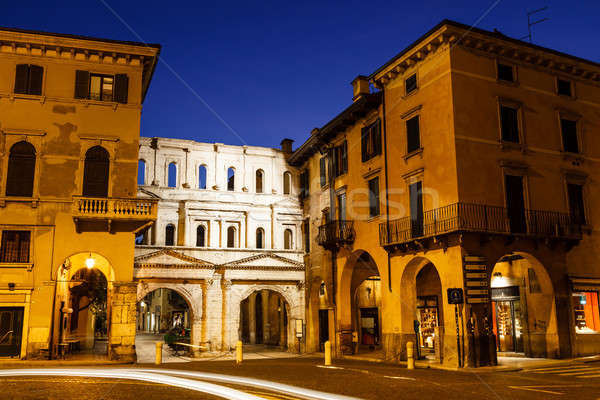 Ancient Roman Porta Borsari Gate in Verona at Night, Veneto, Ita Stock photo © anshar