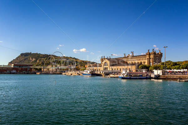 View on Barcelona Harbour and Montjuic Hill, Barcelona, Cataloni Stock photo © anshar