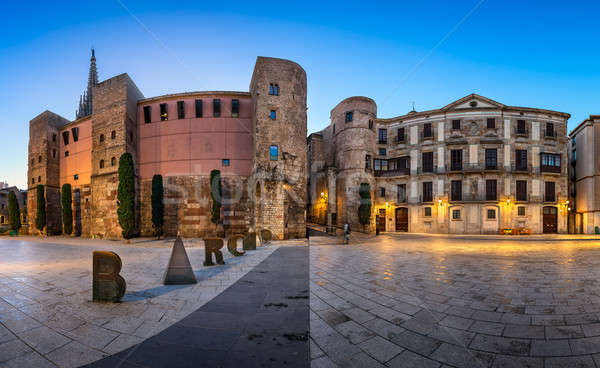 Stock photo: Panorama of Ancient Roman Gate and Placa Nova in the Morning, Ba