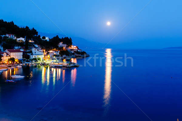 Peaceful Croatian Village and Adriatic Bay Illuminated by Moon,  Stock photo © anshar