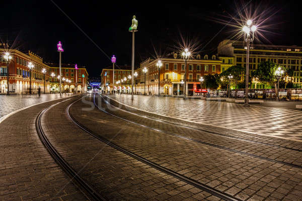 Tramline on Place Massena at Night, Nice, France Stock photo © anshar
