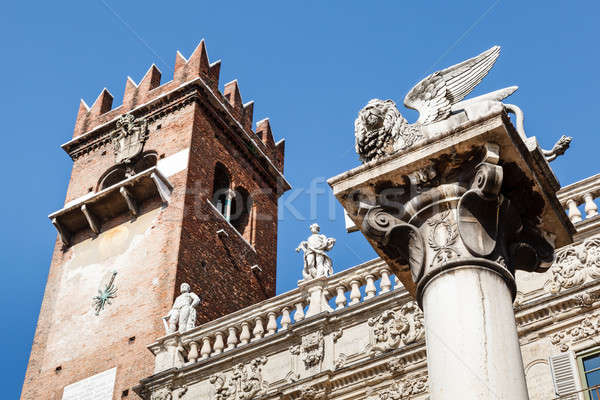Piazza delle Erbe and Lion of Saint Mark in Verona, Veneto, Ital Stock photo © anshar