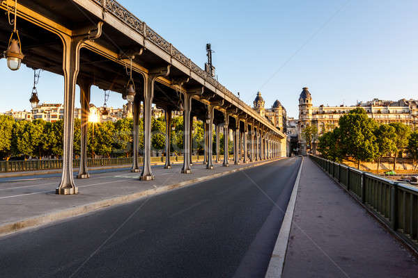 Stockfoto: Brug · ochtend · Parijs · Frankrijk · boom · gebouw