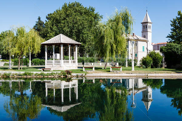 Picturesque Landscape, Church, Pavilion, River and Willow, Solin Stock photo © anshar