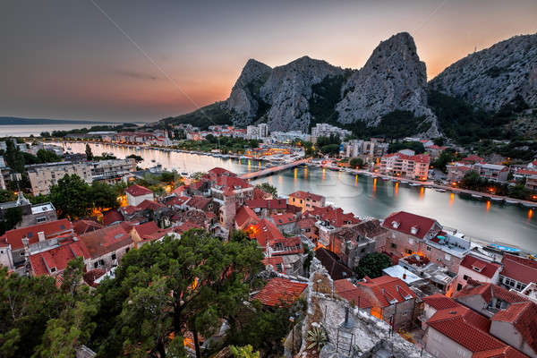 Aerial View on Omis and Cetina River Gorge in the Evening, Dalma Stock photo © anshar