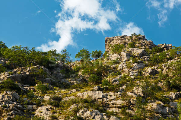 Stockfoto: Klif · canyon · berg · rivier · Kroatië · wolken
