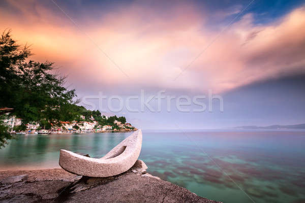 White Boat and Rocky Adriatic Bridge on Omis Riviera, Dalmatia,  Stock photo © anshar