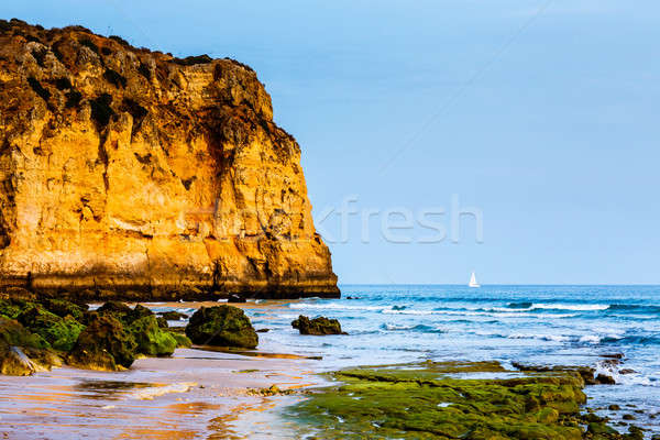 White Yacht at Porto de Mos Beach in Lagos, Algarve, Portugal Stock photo © anshar