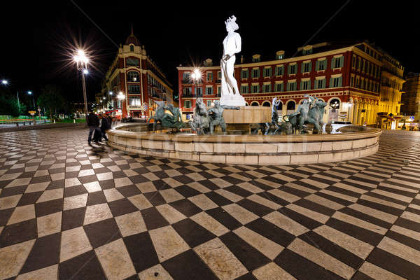 Stock photo: The Fontaine du Soleil on Place Massena at Night, Nice, French R