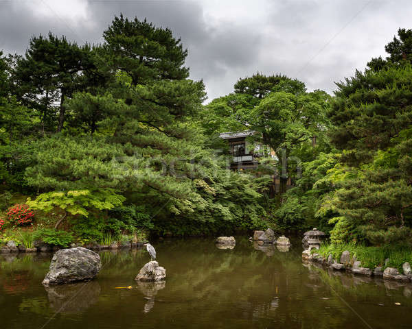 Stock photo: Heron sitting on the rock in the Pondin, Maruyama Park, Kyoto, J