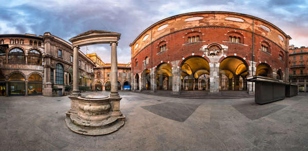 Stockfoto: Panorama · ochtend · milaan · Italië · gebouw · home