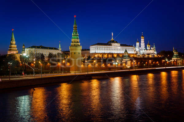 Stockfoto: Moskou · Kremlin · toren · nacht · Rusland · gebouw