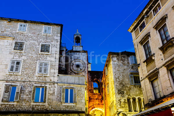 Clock Tower and Iron Gate in Split at Night, Croatia Stock photo © anshar