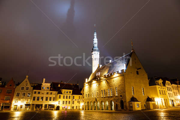 Tallinn Town Hall at Night Casting Shadow in the Sky, Estonia Stock photo © anshar