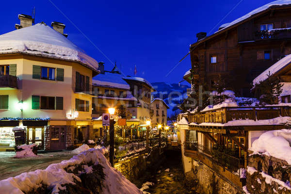 Illuminated Street of Megeve on Christmas Night, French Alps, Fr Stock photo © anshar