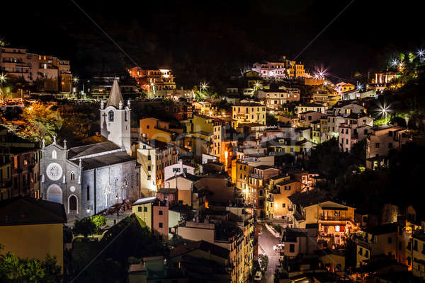 Aerial View on Illuminated Church and Riomaggiore at Night, Cinq Stock photo © anshar