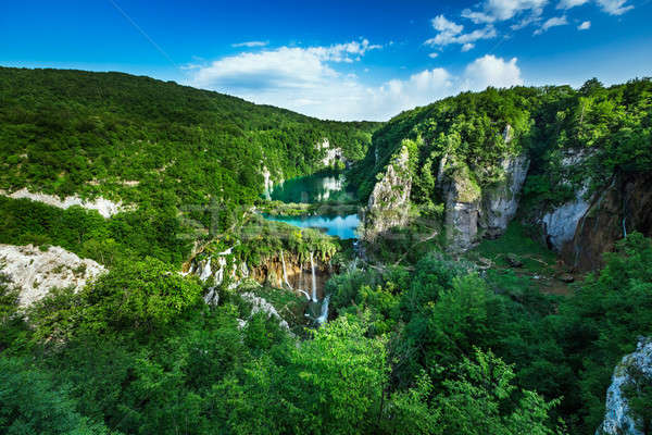 Aerial View on Waterfalls in Plitvice National Park, Donja Jezer Stock photo © anshar