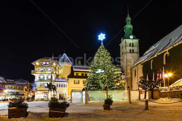 Illuminated Central Square of Megeve on Christmas Eve, French Al Stock photo © anshar